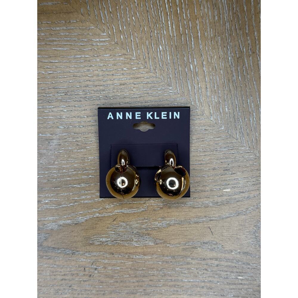 Anne Klein Gold Tone Drop Hoop Earrings Polished Statement Fashion Jewelry